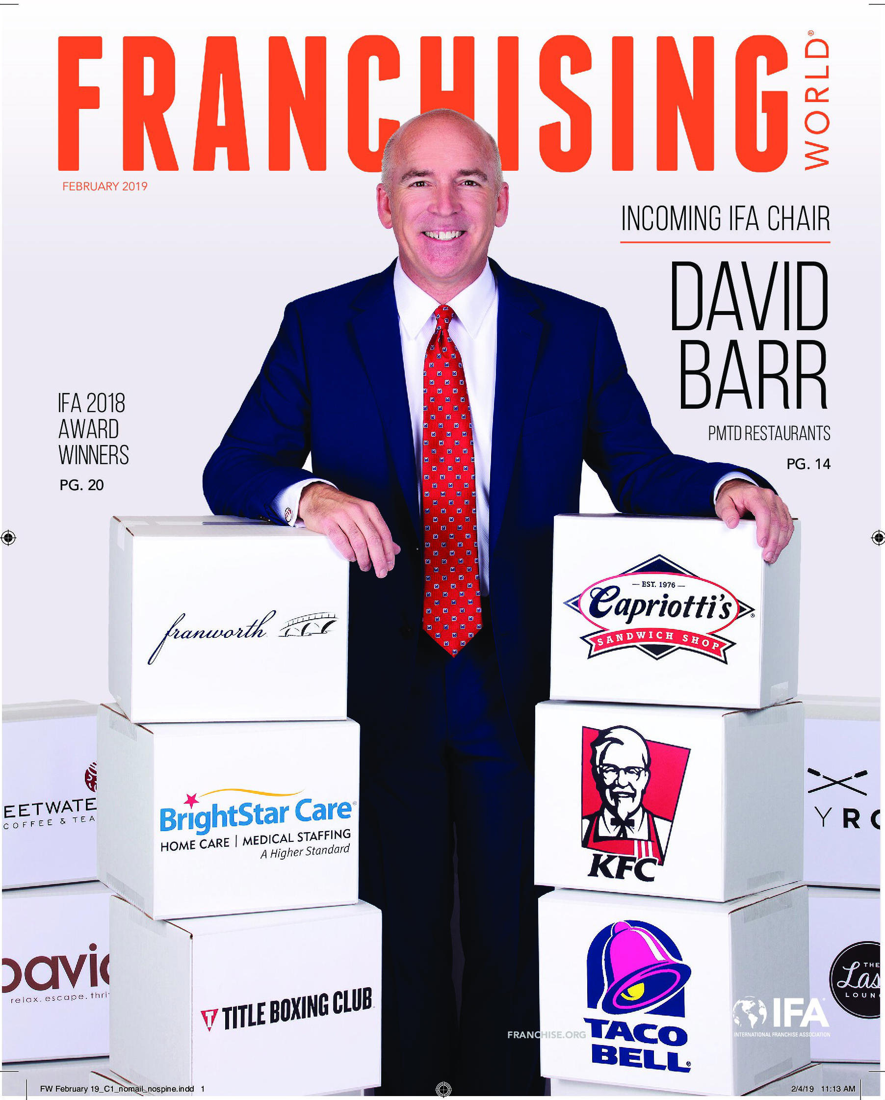 New IFA Chair David Barr of PMTD Restaurants on the cover of Franchising World.