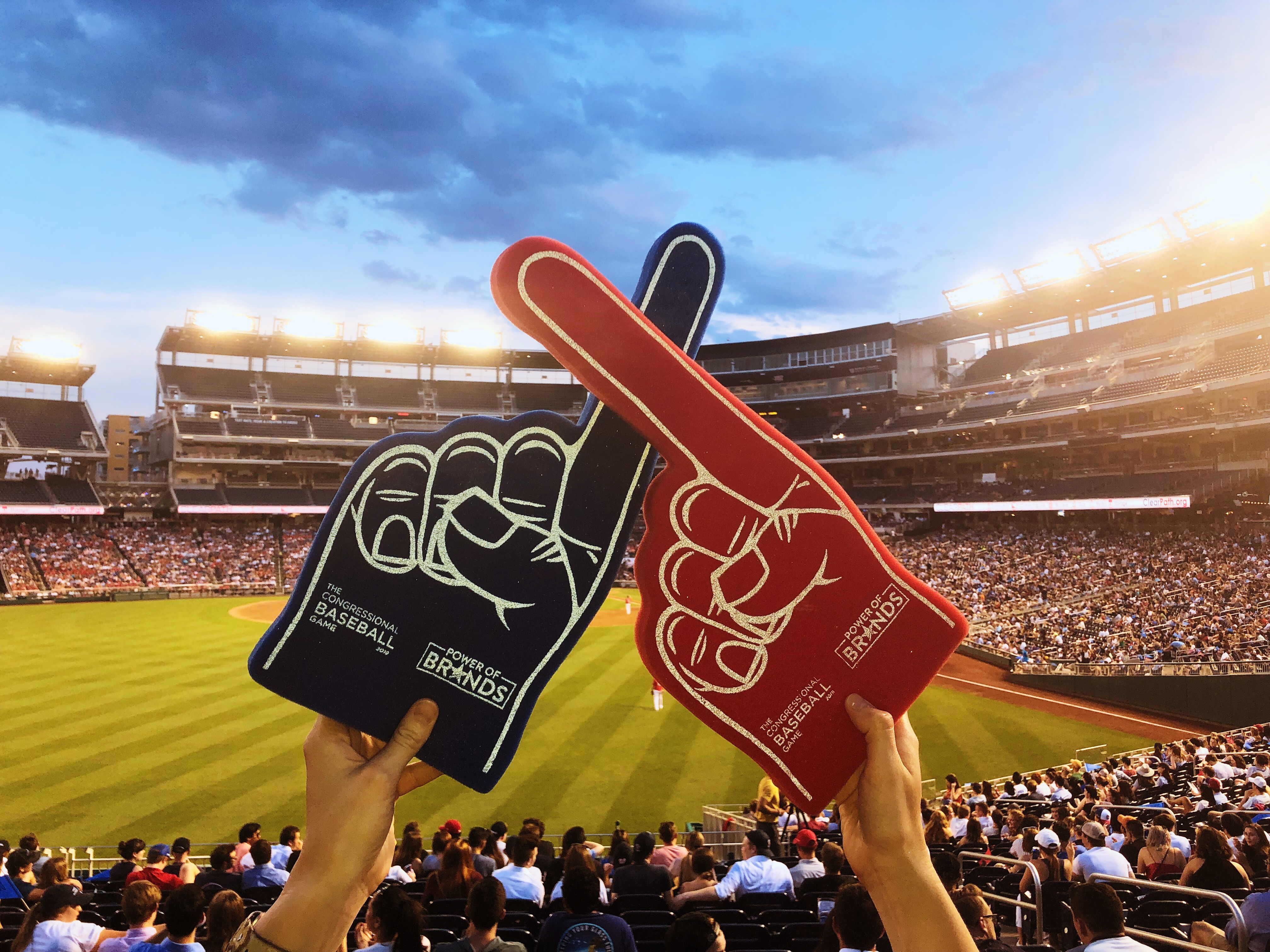 Foam fingers with Nationals park in the background