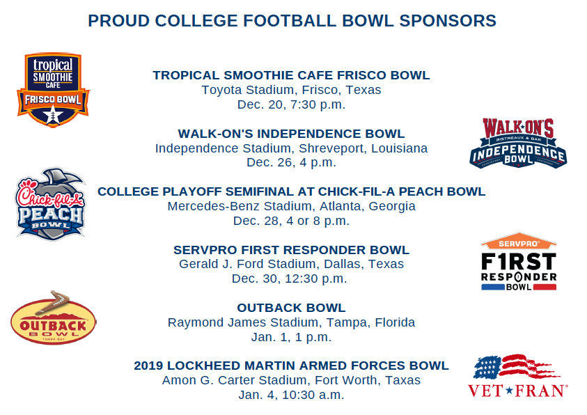 2019 College Football games sponsored by franchise brands